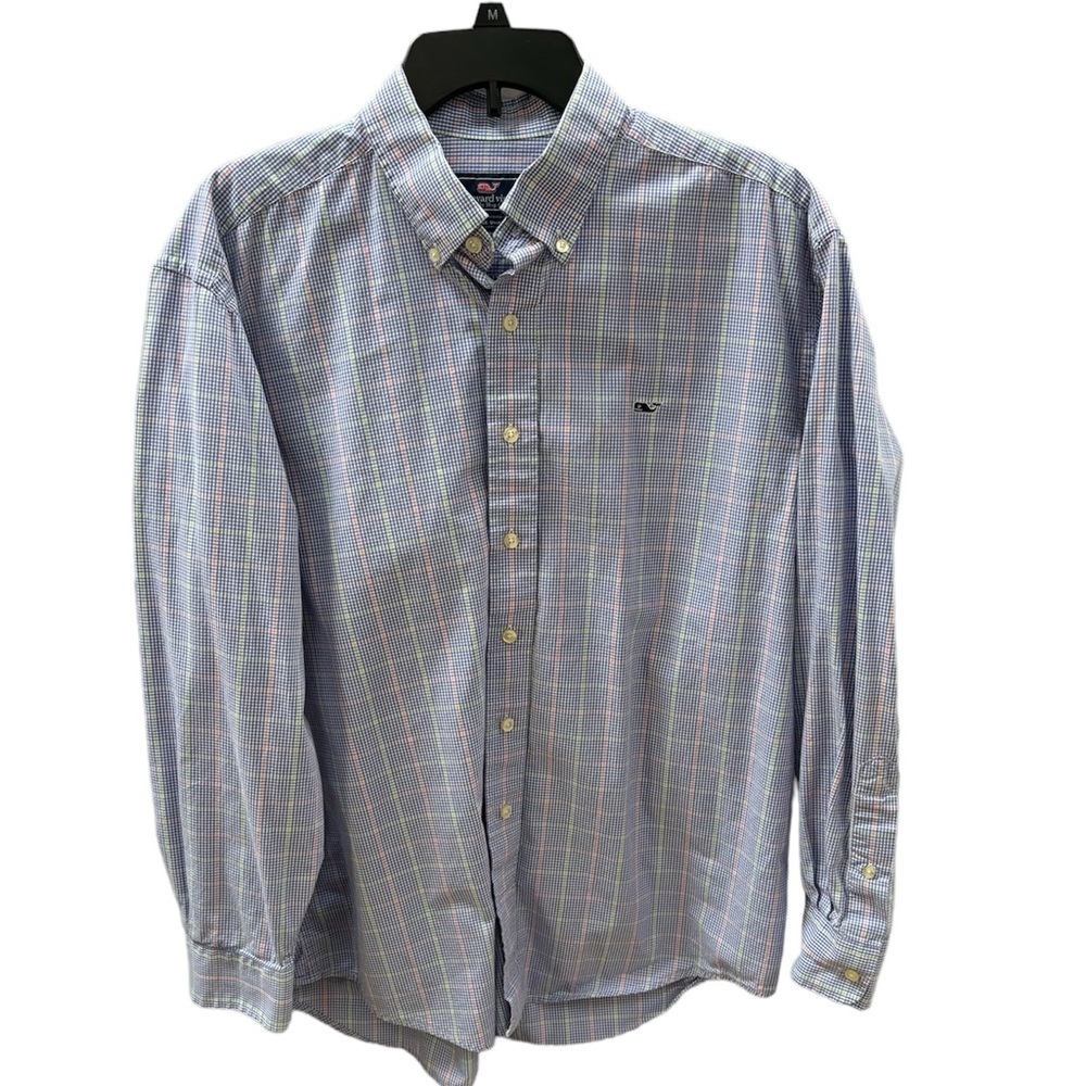 Vineyard Vines Men's Button Up Blue/Green/White/Orange Whale Shirt Large‎